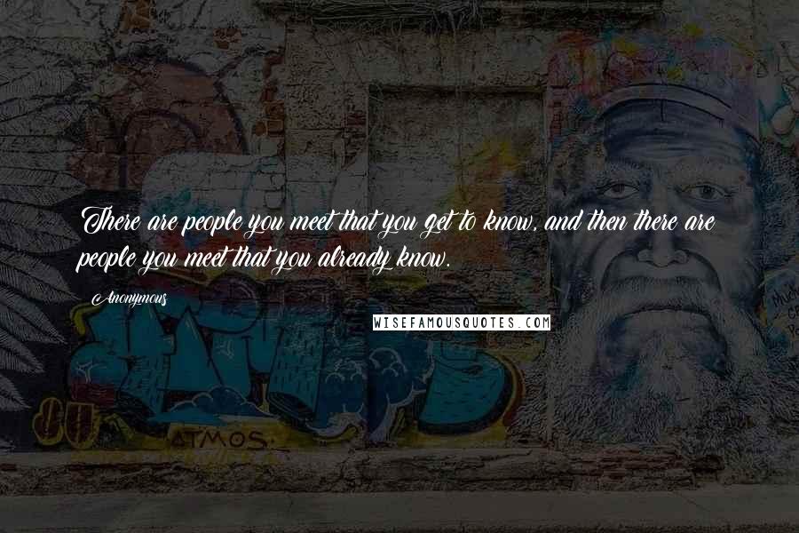 Anonymous Quotes: There are people you meet that you get to know, and then there are people you meet that you already know.
