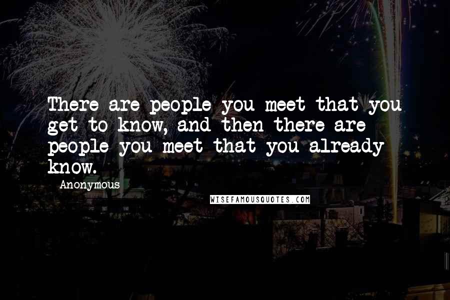 Anonymous Quotes: There are people you meet that you get to know, and then there are people you meet that you already know.