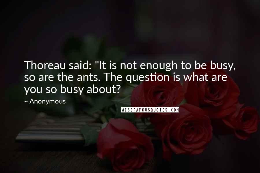 Anonymous Quotes: Thoreau said: "It is not enough to be busy, so are the ants. The question is what are you so busy about?