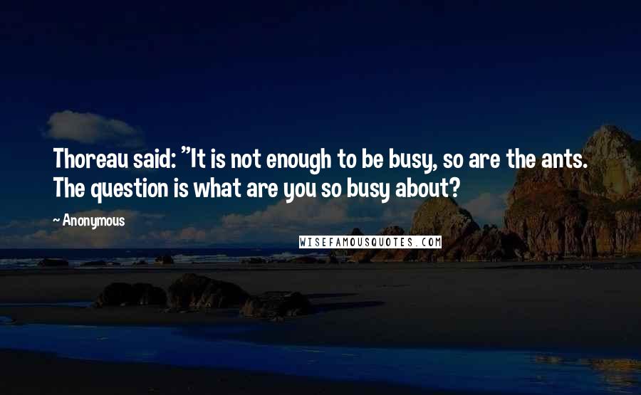 Anonymous Quotes: Thoreau said: "It is not enough to be busy, so are the ants. The question is what are you so busy about?