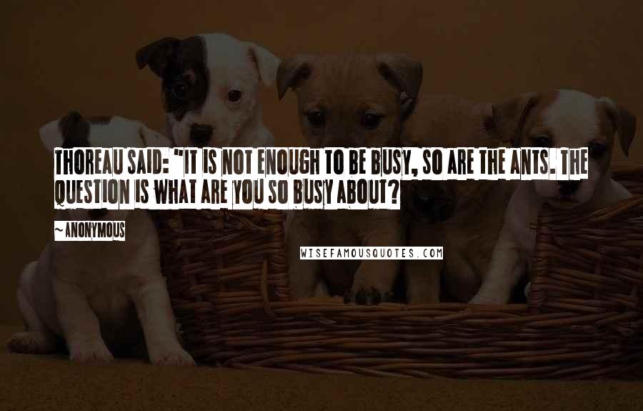Anonymous Quotes: Thoreau said: "It is not enough to be busy, so are the ants. The question is what are you so busy about?