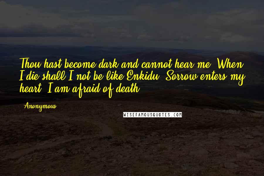Anonymous Quotes: Thou hast become dark and cannot hear me. When I die shall I not be like Enkidu? Sorrow enters my heart. I am afraid of death.