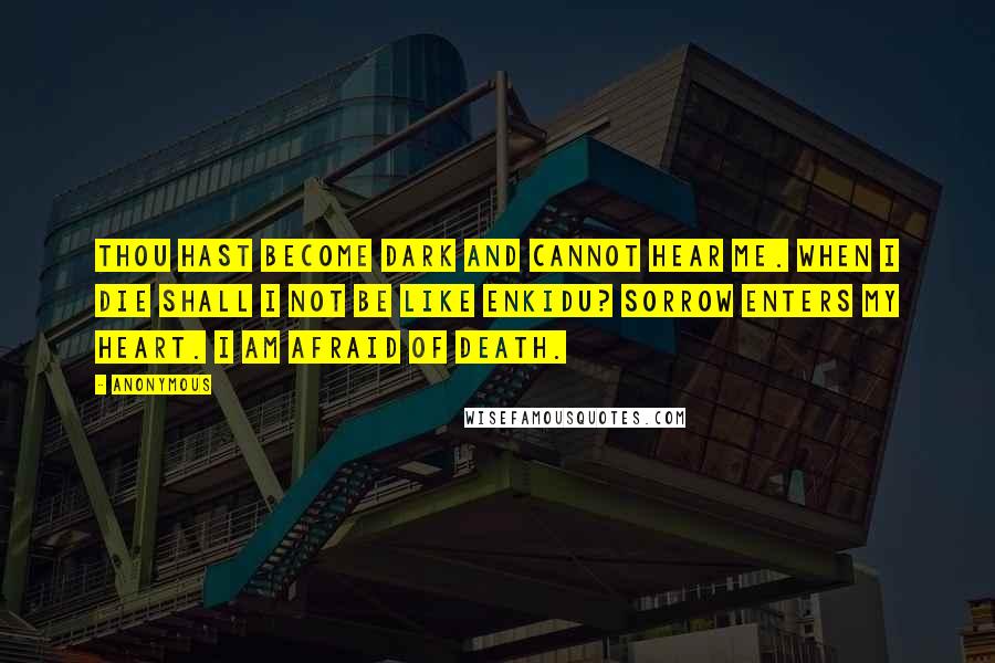 Anonymous Quotes: Thou hast become dark and cannot hear me. When I die shall I not be like Enkidu? Sorrow enters my heart. I am afraid of death.