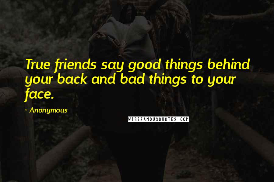Anonymous Quotes: True friends say good things behind your back and bad things to your face.