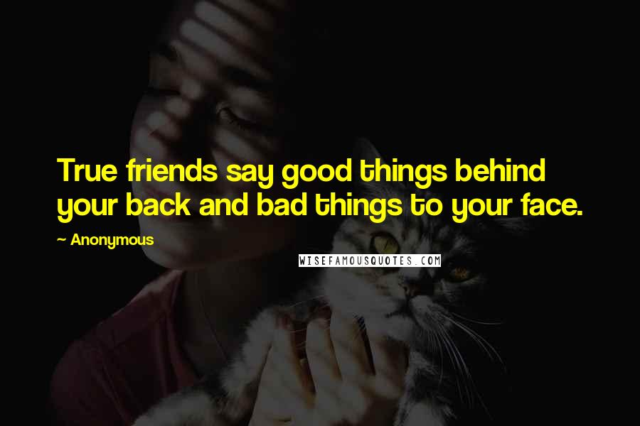 Anonymous Quotes: True friends say good things behind your back and bad things to your face.