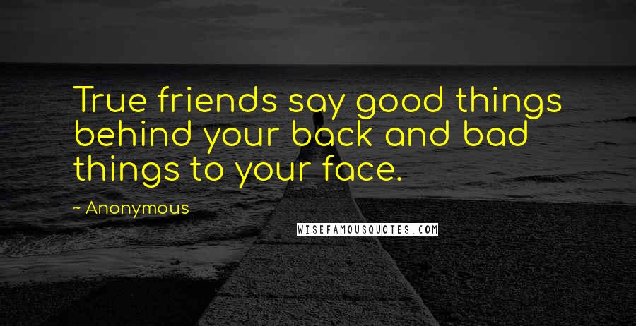 Anonymous Quotes: True friends say good things behind your back and bad things to your face.