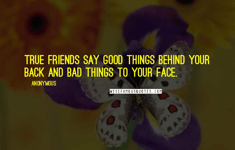 Anonymous Quotes: True friends say good things behind your back and bad things to your face.