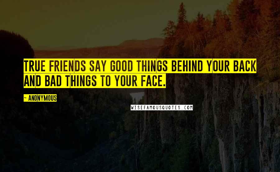 Anonymous Quotes: True friends say good things behind your back and bad things to your face.
