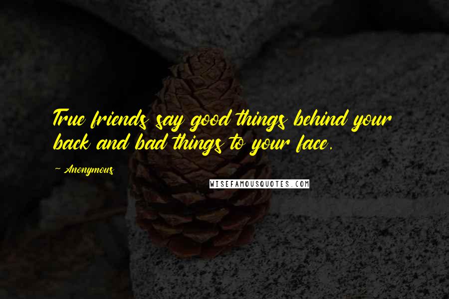 Anonymous Quotes: True friends say good things behind your back and bad things to your face.