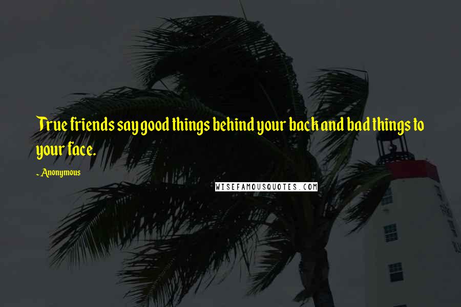 Anonymous Quotes: True friends say good things behind your back and bad things to your face.