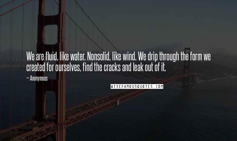 Anonymous Quotes: We are fluid, like water. Nonsolid, like wind. We drip through the form we created for ourselves, find the cracks and leak out of it.