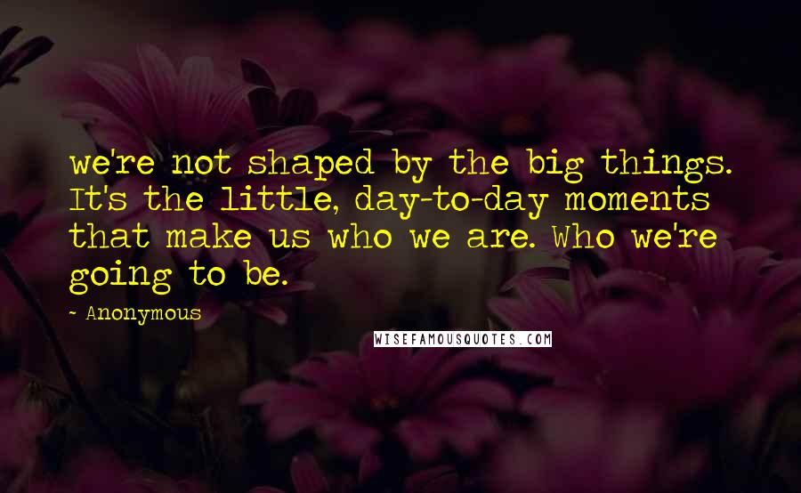 Anonymous Quotes: we're not shaped by the big things. It's the little, day-to-day moments that make us who we are. Who we're going to be.