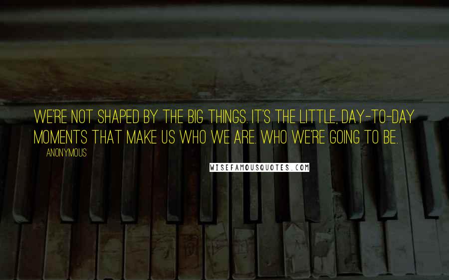 Anonymous Quotes: we're not shaped by the big things. It's the little, day-to-day moments that make us who we are. Who we're going to be.