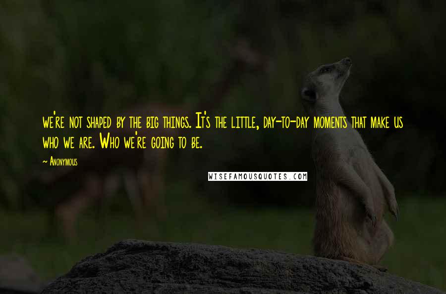 Anonymous Quotes: we're not shaped by the big things. It's the little, day-to-day moments that make us who we are. Who we're going to be.