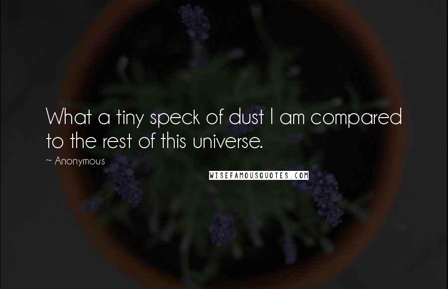 Anonymous Quotes: What a tiny speck of dust I am compared to the rest of this universe.