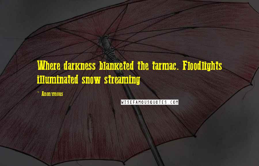 Anonymous Quotes: Where darkness blanketed the tarmac. Floodlights illuminated snow streaming