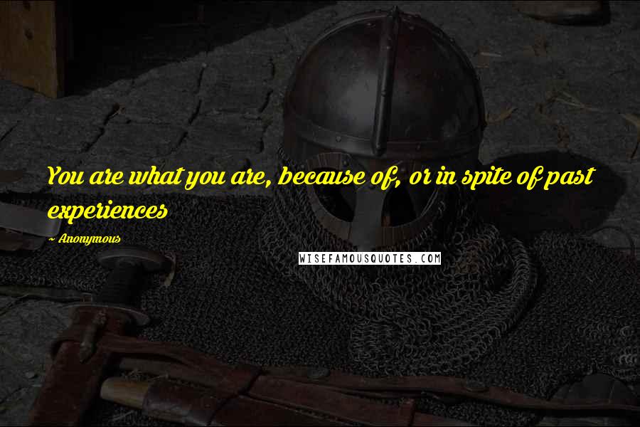 Anonymous Quotes: You are what you are, because of, or in spite of past experiences