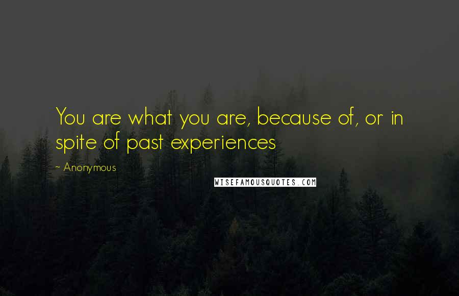 Anonymous Quotes: You are what you are, because of, or in spite of past experiences