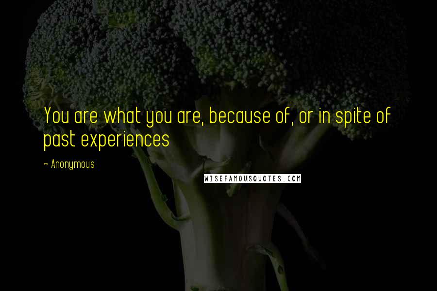 Anonymous Quotes: You are what you are, because of, or in spite of past experiences