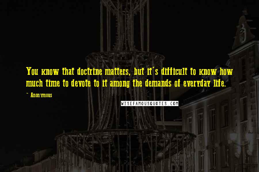 Anonymous Quotes: You know that doctrine matters, but it's difficult to know how much time to devote to it among the demands of everyday life.