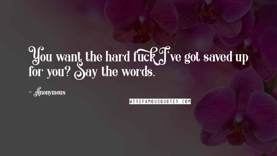 Anonymous Quotes: You want the hard fuck I've got saved up for you? Say the words.