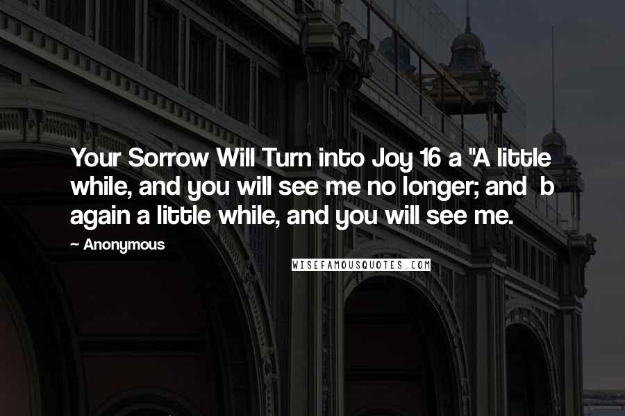 Anonymous Quotes: Your Sorrow Will Turn into Joy 16 a "A little while, and you will see me no longer; and  b again a little while, and you will see me.