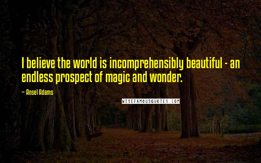 Ansel Adams Quotes: I believe the world is incomprehensibly beautiful - an endless prospect of magic and wonder.