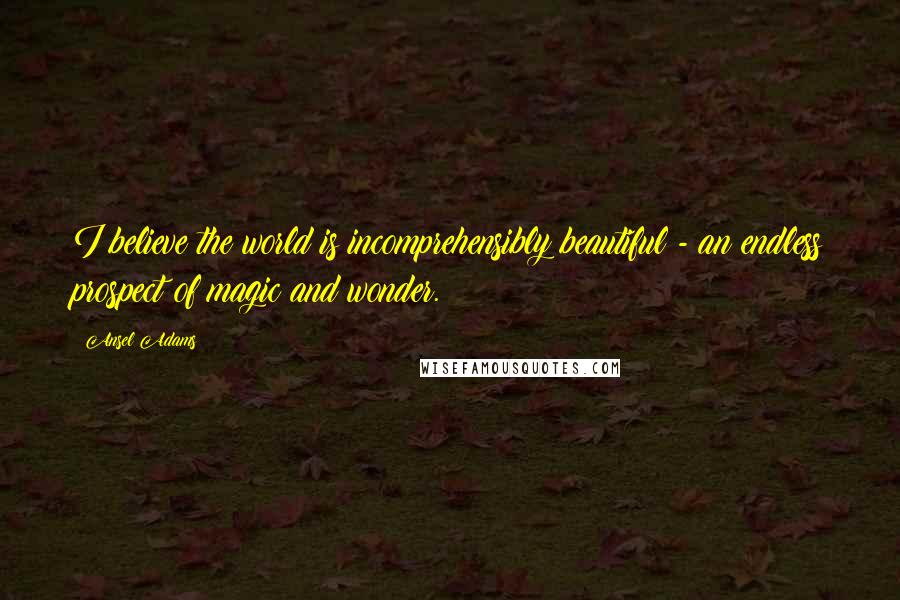 Ansel Adams Quotes: I believe the world is incomprehensibly beautiful - an endless prospect of magic and wonder.