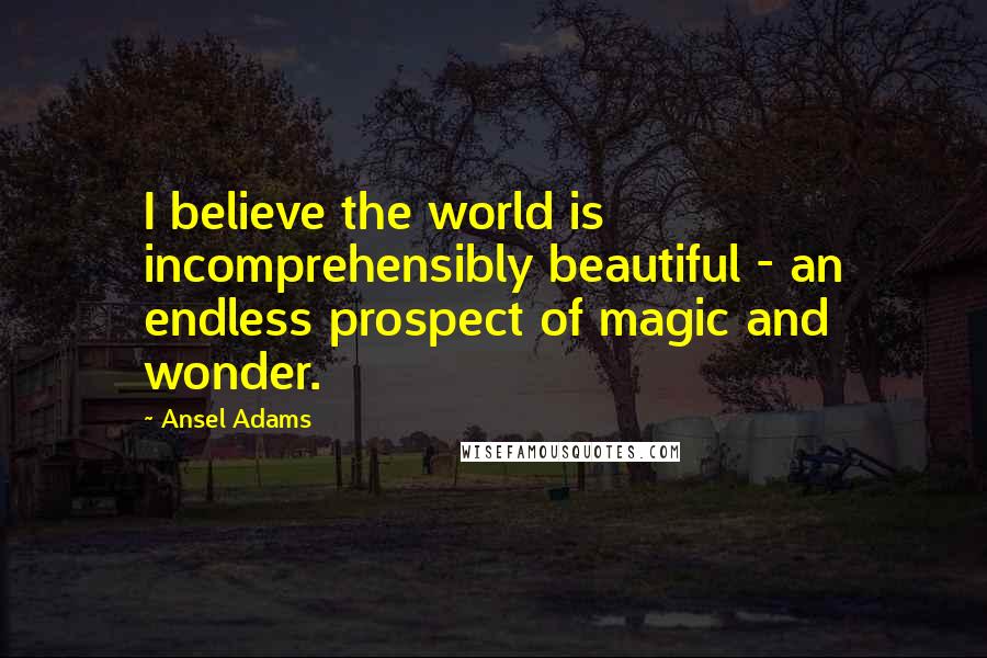 Ansel Adams Quotes: I believe the world is incomprehensibly beautiful - an endless prospect of magic and wonder.
