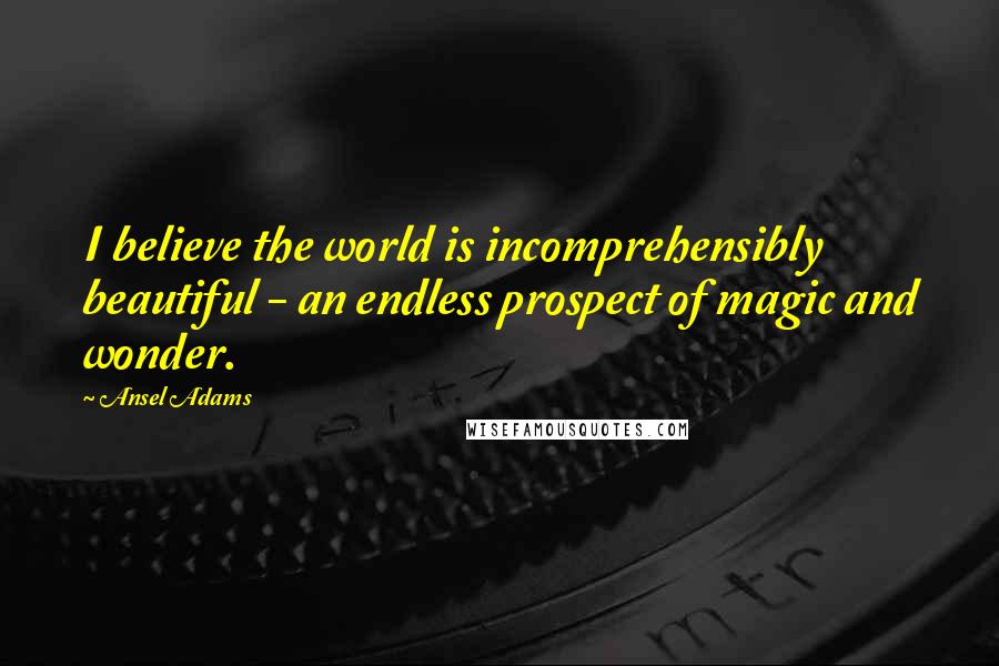 Ansel Adams Quotes: I believe the world is incomprehensibly beautiful - an endless prospect of magic and wonder.
