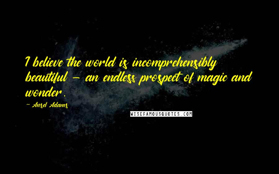 Ansel Adams Quotes: I believe the world is incomprehensibly beautiful - an endless prospect of magic and wonder.