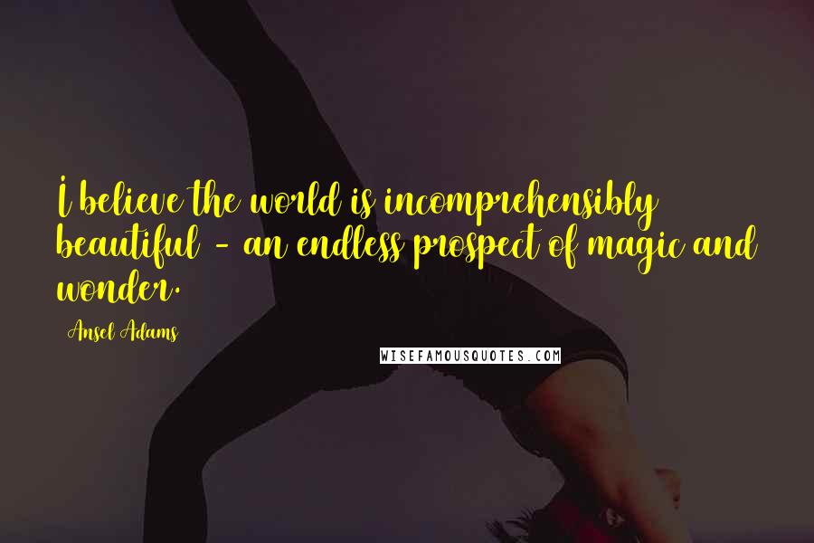 Ansel Adams Quotes: I believe the world is incomprehensibly beautiful - an endless prospect of magic and wonder.