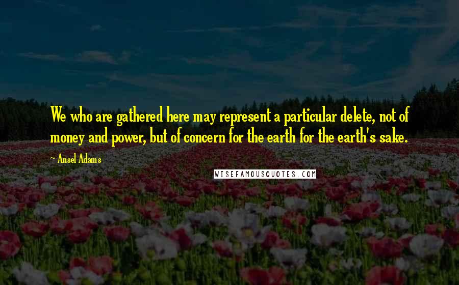 Ansel Adams Quotes: We who are gathered here may represent a particular delete, not of money and power, but of concern for the earth for the earth's sake.