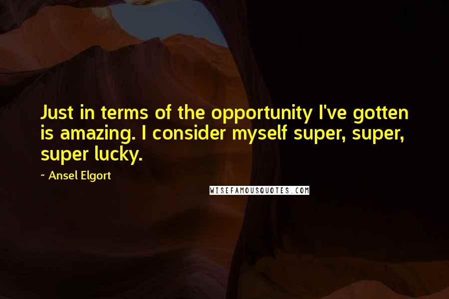 Ansel Elgort Quotes: Just in terms of the opportunity I've gotten is amazing. I consider myself super, super, super lucky.