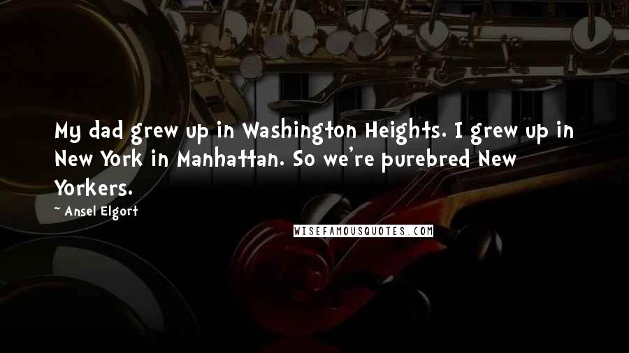 Ansel Elgort Quotes: My dad grew up in Washington Heights. I grew up in New York in Manhattan. So we're purebred New Yorkers.