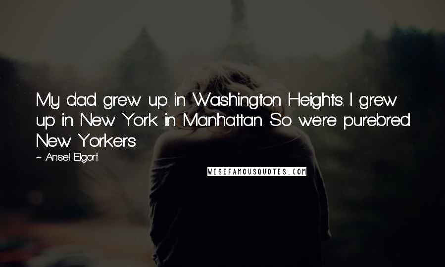 Ansel Elgort Quotes: My dad grew up in Washington Heights. I grew up in New York in Manhattan. So we're purebred New Yorkers.