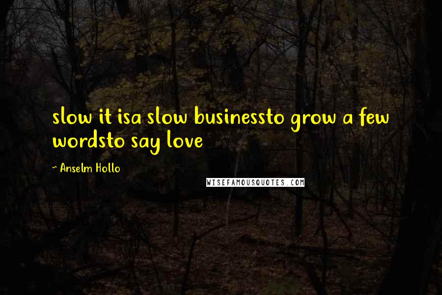 Anselm Hollo Quotes: slow it isa slow businessto grow a few wordsto say love