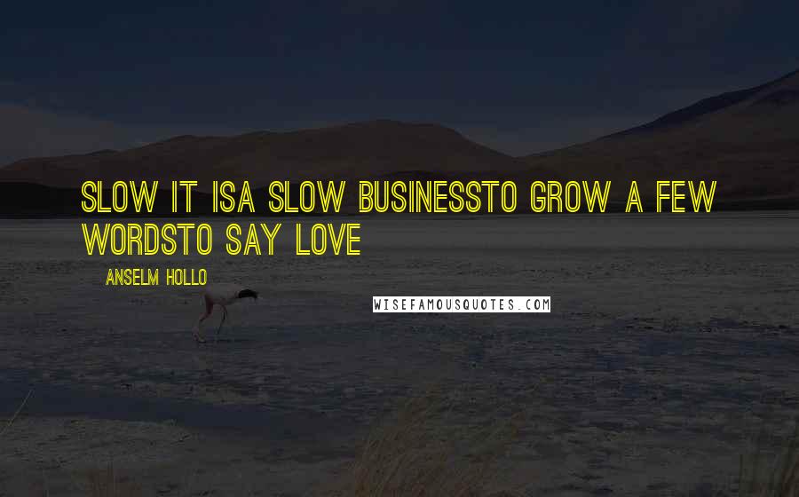 Anselm Hollo Quotes: slow it isa slow businessto grow a few wordsto say love