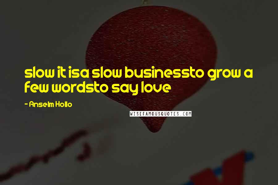 Anselm Hollo Quotes: slow it isa slow businessto grow a few wordsto say love