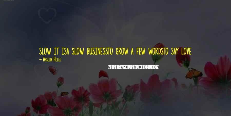 Anselm Hollo Quotes: slow it isa slow businessto grow a few wordsto say love