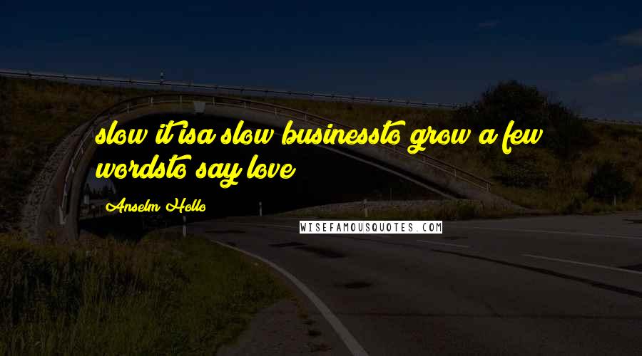 Anselm Hollo Quotes: slow it isa slow businessto grow a few wordsto say love