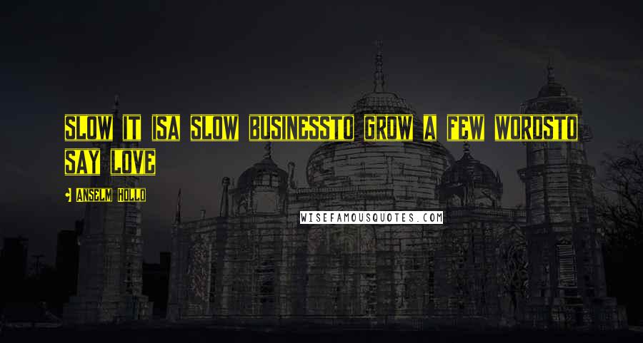 Anselm Hollo Quotes: slow it isa slow businessto grow a few wordsto say love