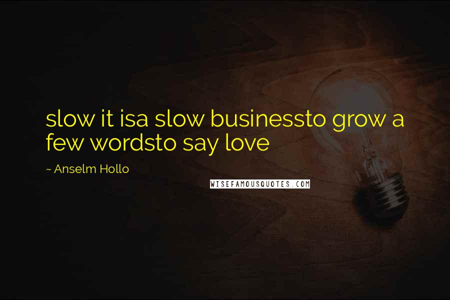 Anselm Hollo Quotes: slow it isa slow businessto grow a few wordsto say love