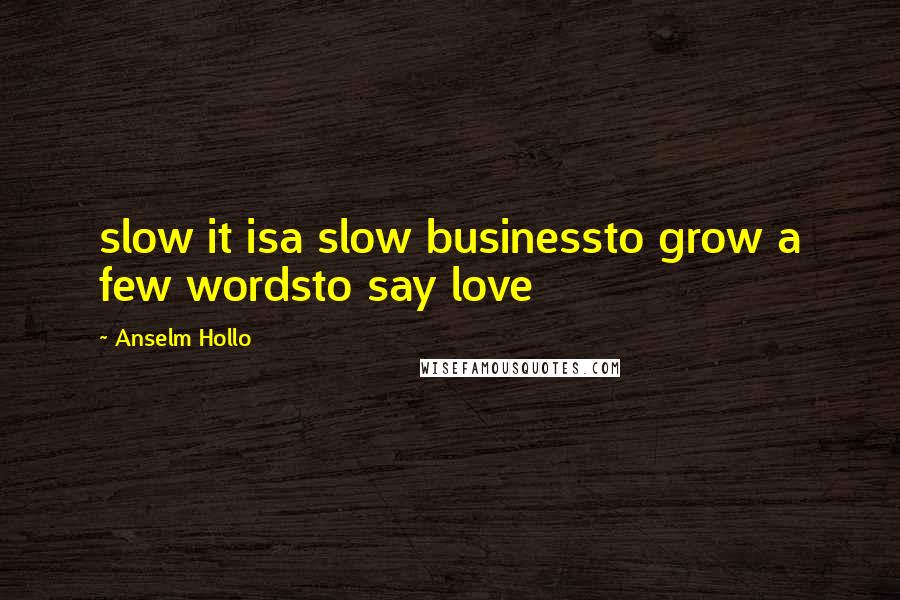 Anselm Hollo Quotes: slow it isa slow businessto grow a few wordsto say love