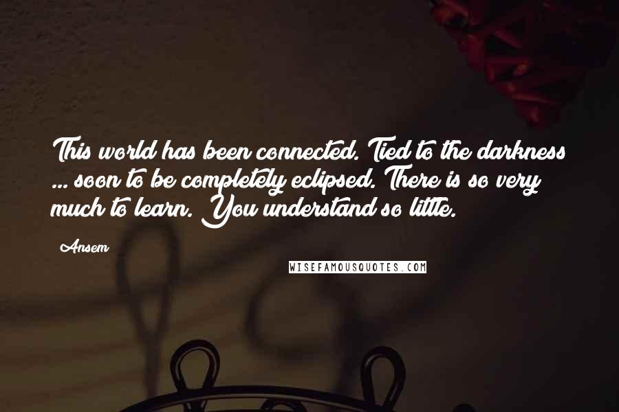 Ansem Quotes: This world has been connected. Tied to the darkness ... soon to be completely eclipsed. There is so very much to learn. You understand so little.