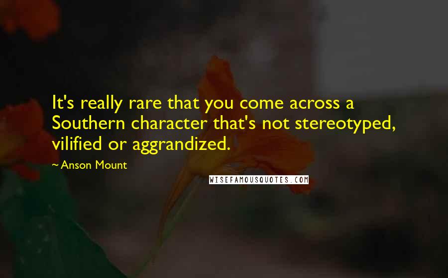 Anson Mount Quotes: It's really rare that you come across a Southern character that's not stereotyped, vilified or aggrandized.