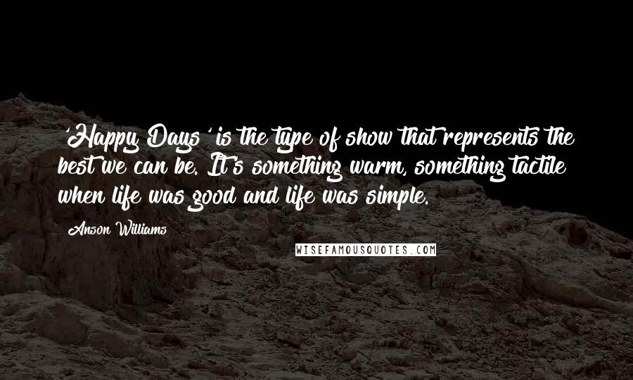 Anson Williams Quotes: 'Happy Days' is the type of show that represents the best we can be. It's something warm, something tactile when life was good and life was simple.