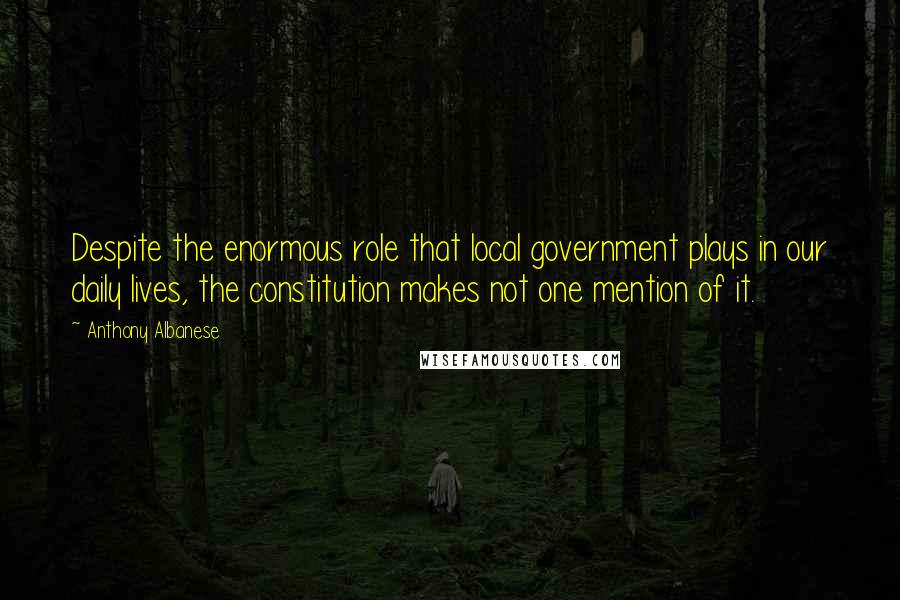 Anthony Albanese Quotes: Despite the enormous role that local government plays in our daily lives, the constitution makes not one mention of it.