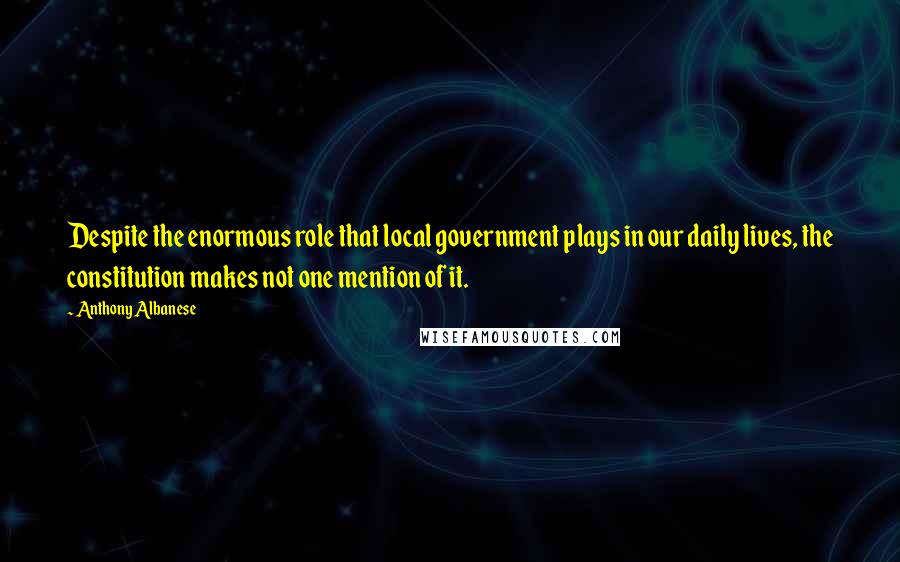 Anthony Albanese Quotes: Despite the enormous role that local government plays in our daily lives, the constitution makes not one mention of it.