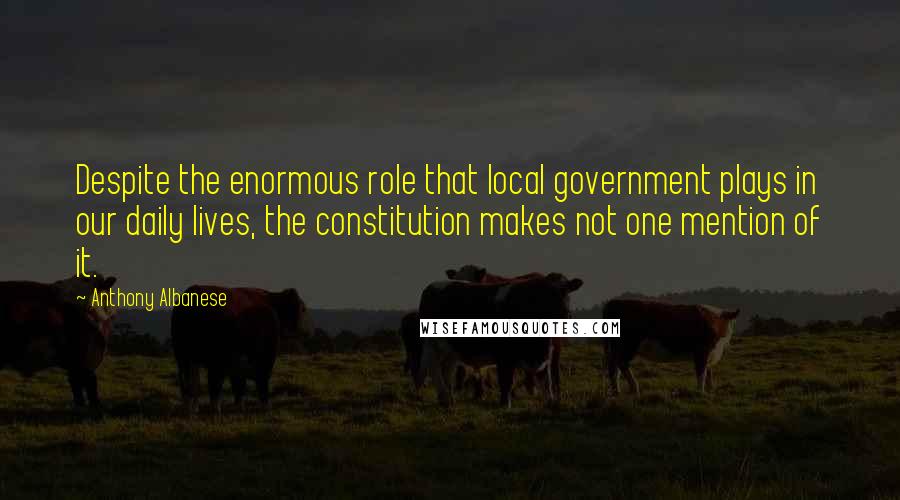 Anthony Albanese Quotes: Despite the enormous role that local government plays in our daily lives, the constitution makes not one mention of it.